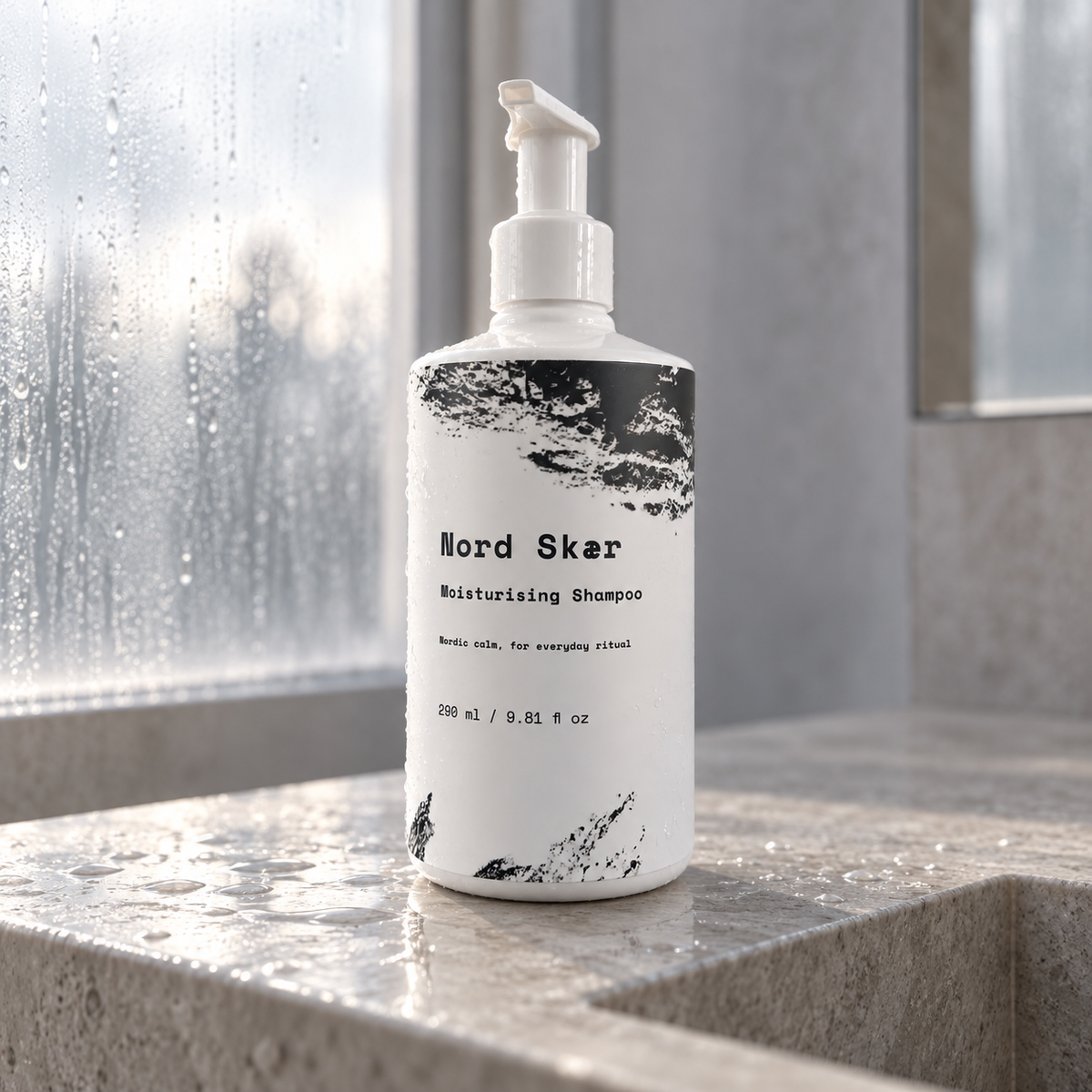 Nord Skær Moisturising Shampoo i et roligt nordisk morgenbad