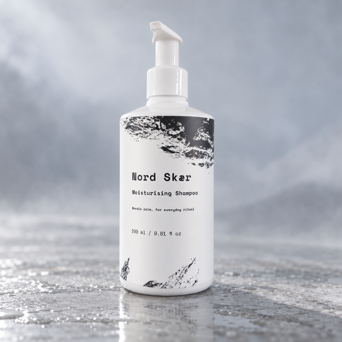 Nord Skær Moisturising Shampoo på kølig våd sten